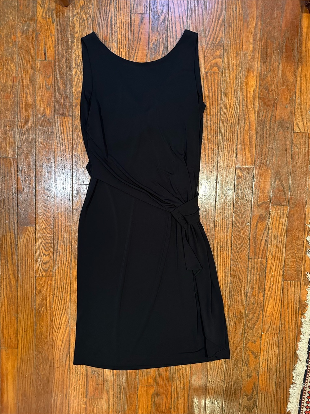 Talbots Black Sleeveless Faux Wrap Sheath Dress Side Tie Stretch Knit Size M